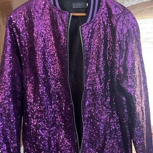 Purple Sequin Bomber Jacket